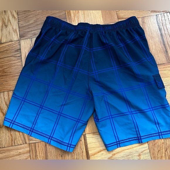 George Ombre Blue Box Pattern Swim Trunks - Picture 3 of 7